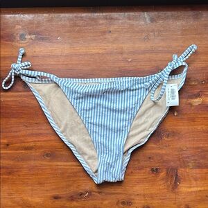 OLD NAVY Hipster Blue and White Tie Swim Bottoms Ribbed Material Women's Medium